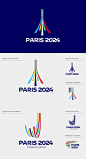 其中可能包括：the logo for paris 2024 is shown in different colors and font styles, including blue, red, green, yellow, orange