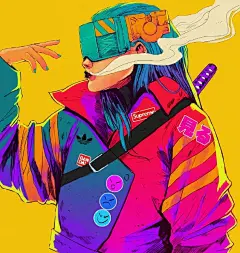 配色大胆，风格十分张扬的一组插画 
作者：Diberkato ​​​​