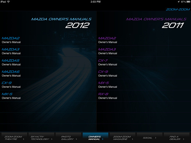 连接马自达iPad应用界面设计，来源自黄...
