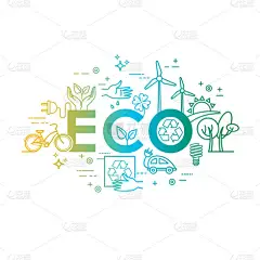 绿色能源，生态生活，循环利用。向量设计模板在线性风格