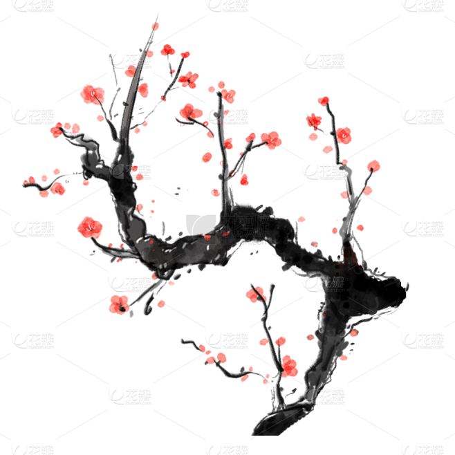 水墨中国风植物元素贴纸-梅花