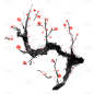 水墨中国风植物元素贴纸-梅花