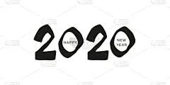 2020,新年前夕,模板,式样,原始主义,高雅,黑白图片,可爱的,贺卡,概念象征