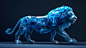 10h Low-poly graphic blue metallic lion. nature background. Dramatic lighting. Attention to detail. Sharp focus. creative. Ultra detailed, high resolution. 8K resolution.