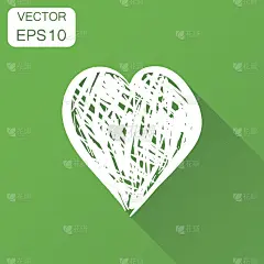 手绘心形矢量图标。爱素描涂鸦心插图与长影子。Handdrawn情人节的概念。