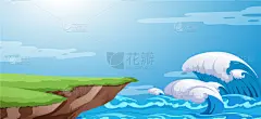 海洋,悬崖,背景,自然,云,图像,艺术,海岸线,矢量,波浪