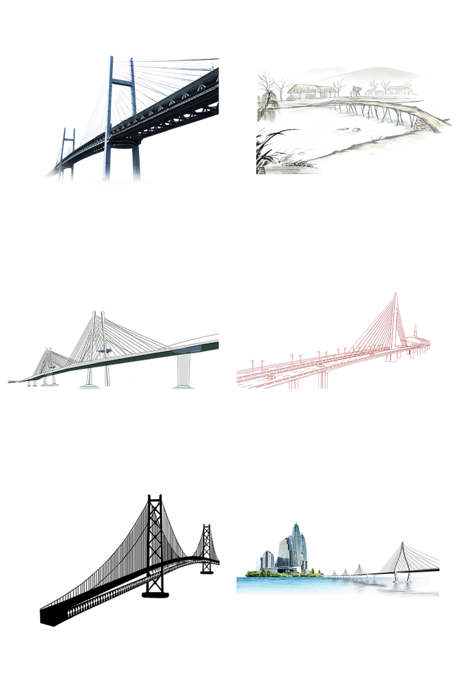 世界桥梁手绘大桥建设免抠元素-众图网