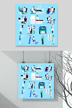 手绘蓝色唯美人物场景插画矢量素材-众图网