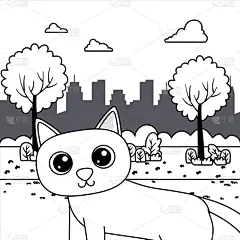 猫,式样,卡通,可爱的,性格,多样,环境,自然,宠物,图像