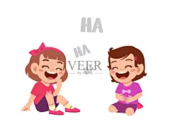 可爱的小男孩和朋友一起笑插画图片素材