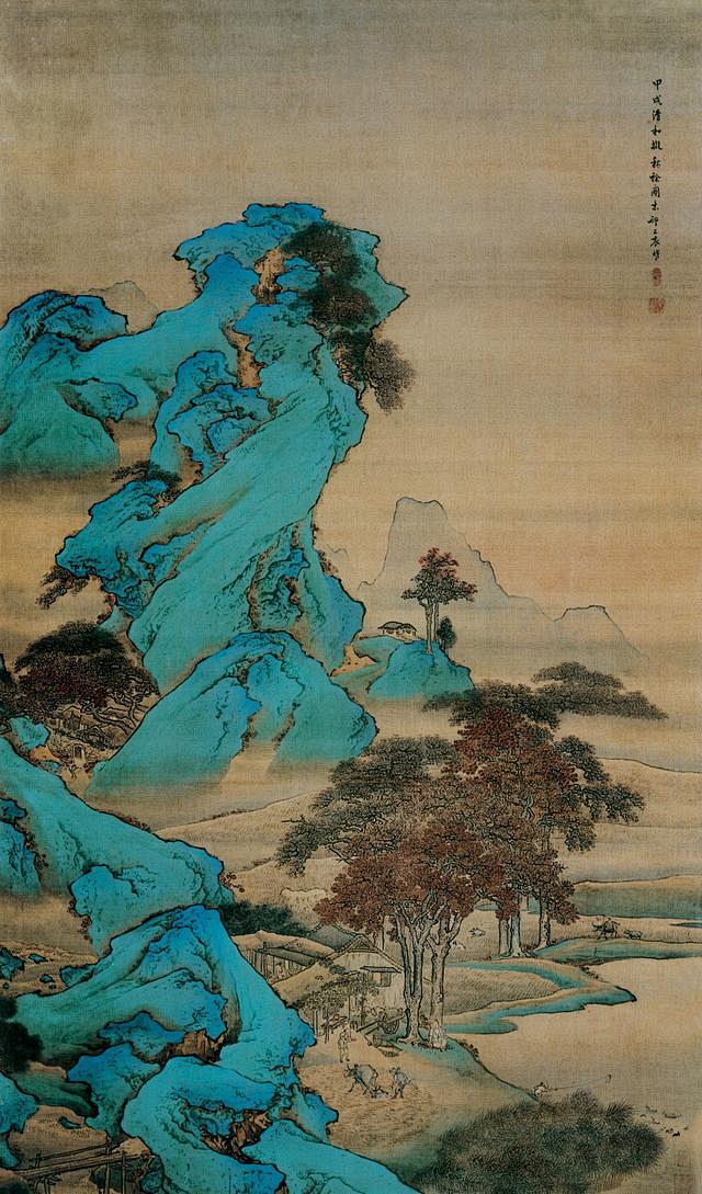 袁耀秋稔图甲戊清和拟秋稔图意人物山水立轴欣赏