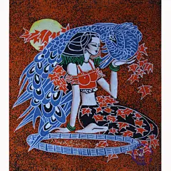 少数民族布艺画 安顺纯手工蜡染装饰壁画 贵州特 孔雀女 42x48cm-淘宝网