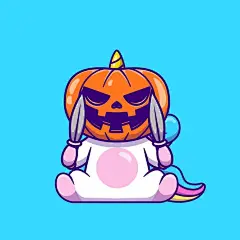 可爱的独角兽戴着万圣节南瓜面具卡通矢量插画矢量图设计素材