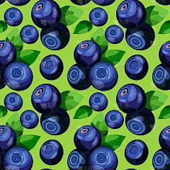 Fresh juicy blueberries with leaves on green backg
