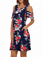 Uniboutique Women's Summer Short Sleeve Cold Shoulder Tunic Tops Swing Dress with Pockets at Amazon Women’s Clothing store: