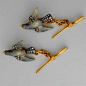 A PAIR OF GOLD, ENAMEL AND ROSE DIAMOND BIRD CUFFLINKS