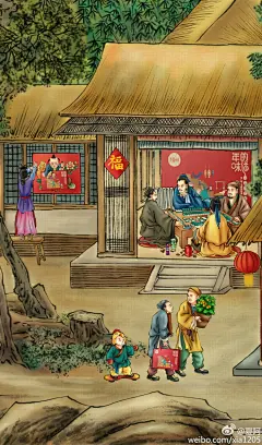 #刷新年味# 这是百草味的一个订件，世说新年图，大家看看吧。
第一格是长卷，后面是局部图。过小年的朋友们，小年快乐。不过小年的也快乐，比如我。 ​​​​