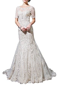 DAPENE® Women's Sheer Lace Sweetheart Mermaid Short Sleeve Wedding Dress at Amazon Women’s Clothing store: