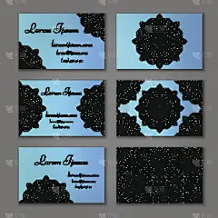 收集名片，精美的曼陀罗花卉图案。古典装饰元素。