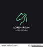 Abstract equestrian logotype. Green line horse head. Simple template. Logo design.