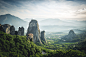 General 2000x1334 nature landscape Greece mountains rocks house mist Meteora