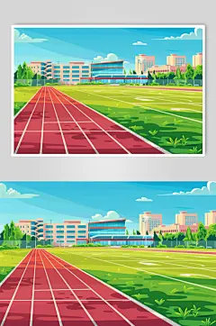AI数字艺术扁平风校园球场操场插画-众图网