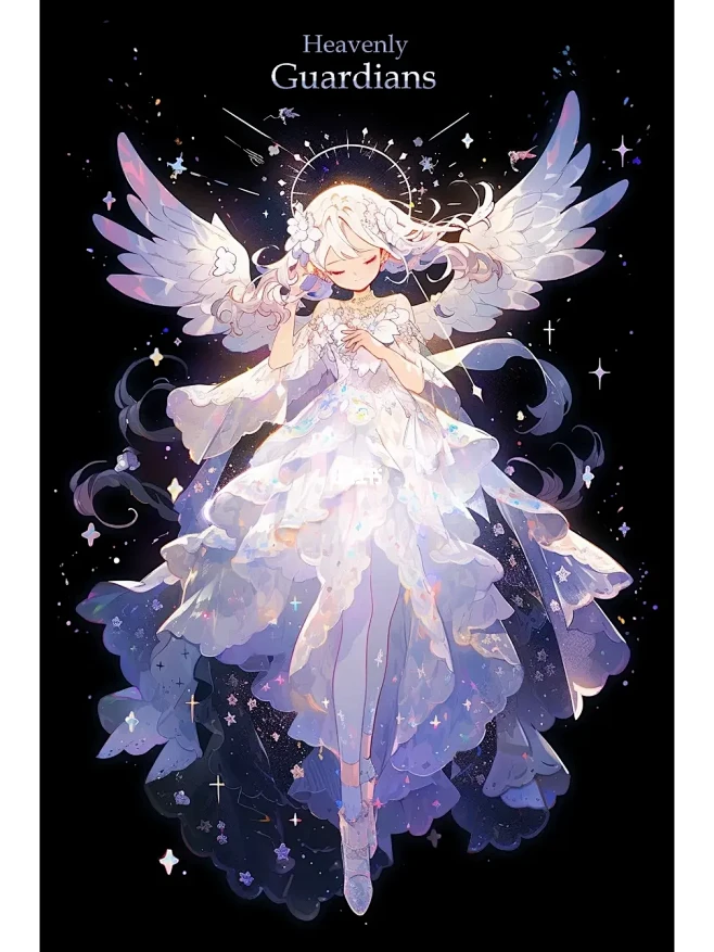 唯美插画・纯白天使 雪羽飞舞-花瓣网