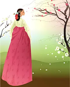 ??·韩服女孩·插画·韩国女孩·服饰·传统服饰 - 淡泊 - 淡泊