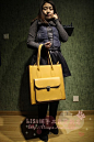 2013新款欧美黄色大包包 Lisa手工定制真皮牛皮女式包 手提单肩包 原创 设计