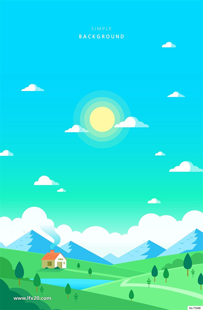 自然风景插画人物海边树林AI矢量分层素材