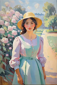 公园艺术田园绘画女人油画图片插画