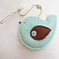It's a boy - Duckegg blue and brown felt bird with white heart. Nursery wall hanging, baby room ornament. €10.00, via Etsy.