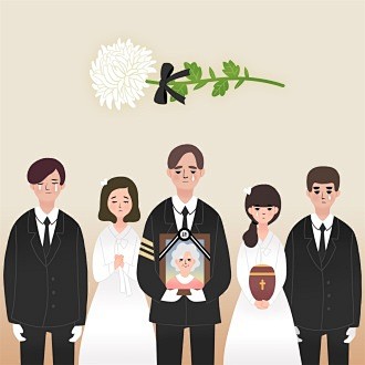 老人去世悲痛家人白色菊花殡仪插画psdti475a0201