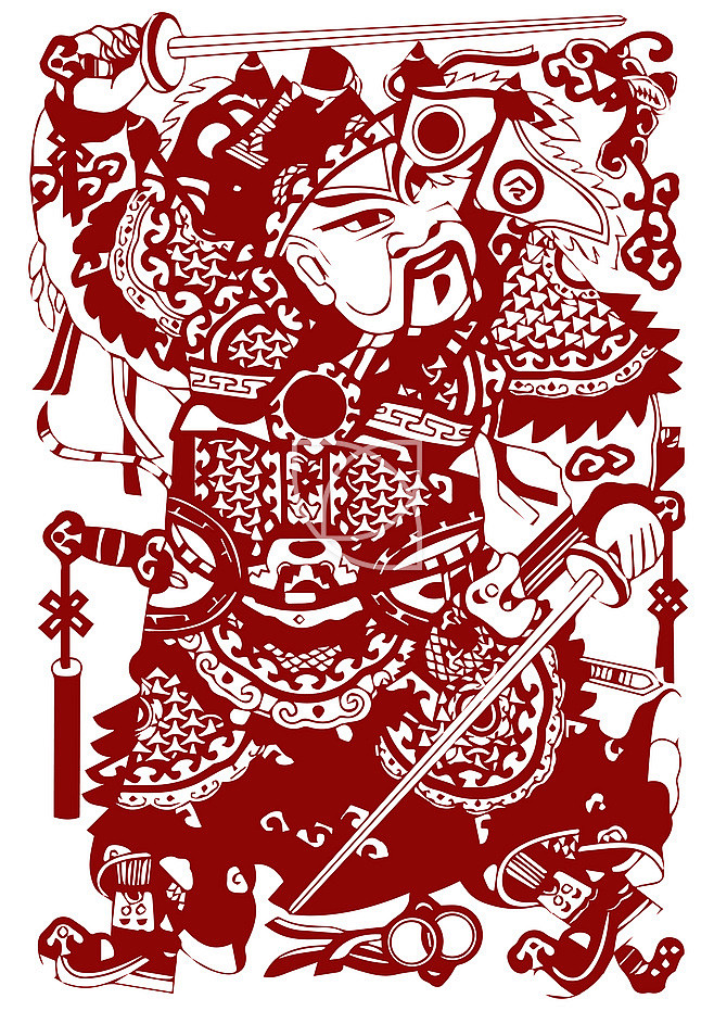 中国风剪纸门神