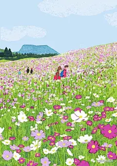 把四季装进画里_作品 : Tatsuro Kiuchi的插图世界就像它们来的一样美妙，在风格上，他的作品让人想起本世纪中期的法国海报艺术; 轻盈的调色板，颗粒状的纹理和叠加的层次相结合，唤起了夏日里维埃拉或高级火车之旅的梦幻般的…