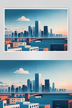 AI数字艺术城市建筑物剪影扁平插画-众图网