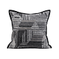 软装沙发样板房北欧简约轻奢现代中式灰黑色抽象条纹包边靠垫靠包-淘宝网