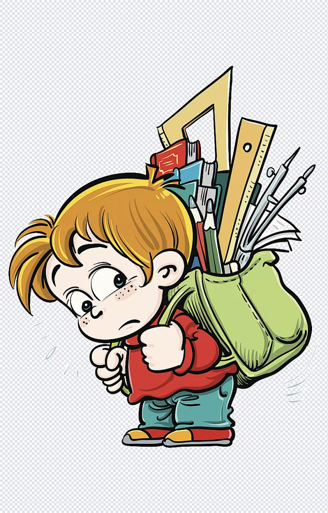 背着书包的小男孩|背着书包,小男孩,教具,学习用品,减负,压力大,小孩背书包,卡通元素,手绘/卡通