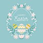 Hand drawn happy easter day eggs and wreath of flowers Free Vector