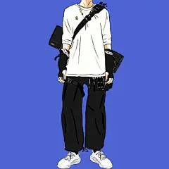 帅气的男友风日常穿搭手绘插画，酷酷的#教科书式男友风穿搭##插画艺术# 作者@-早安宇宙- ​​​​