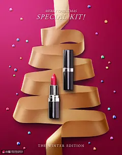 圣诞热卖丝带圣诞树魅力口红圣诞美妆海报 海报招贴 美妆海报