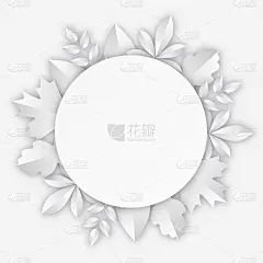 白色方形框架与银色秋叶剪纸风格。