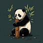 a sad lazy panda holding a baby panda surrounded by a bamboo tree stumps, Gene Luen Yang, Studio Ghibli, minimalist