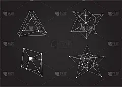 向量黑色和白色栅格形状对称的带点的线条物体的集合。