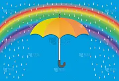 伞,彩虹,黄色,矢量,雨滴,橙色,绘画插图,日光,尼斯,蓝色背景