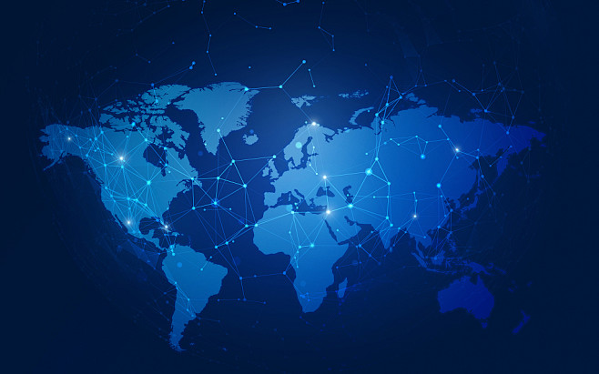 蓝色科技感世界地图和网络概念