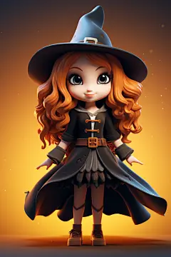 卡通可爱万圣节女巫小魔女模型图片