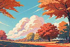 秋风瑟瑟自然金秋森林秋季插画背景图