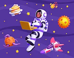 宇航员角色的 3D 渲染图