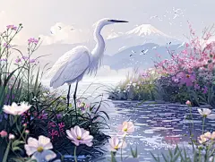 简约白鹭插画素材图AI图